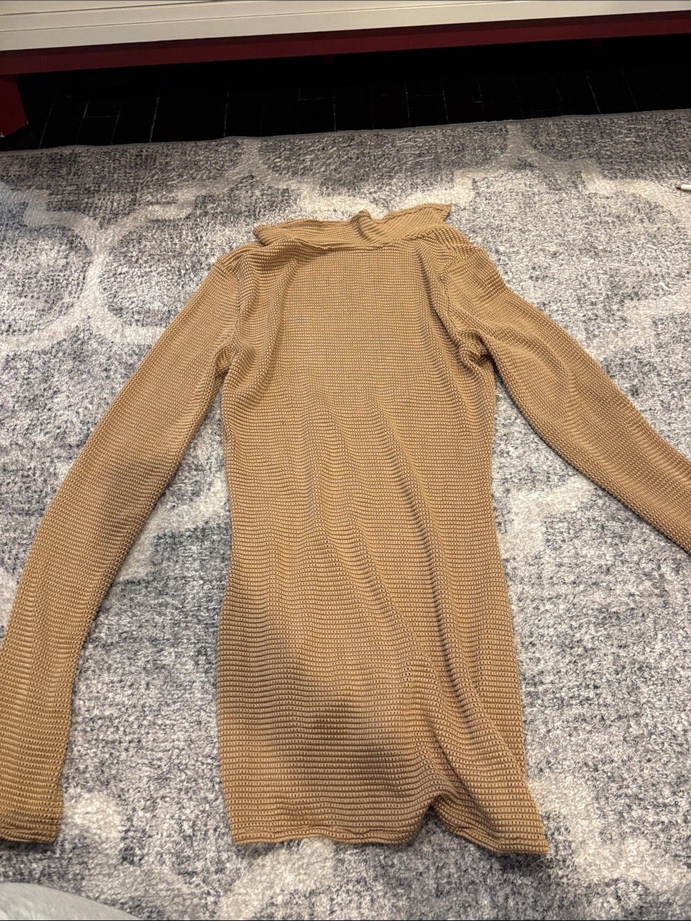 Ribbed Long Sleeve Camel Knit Top beach cover up